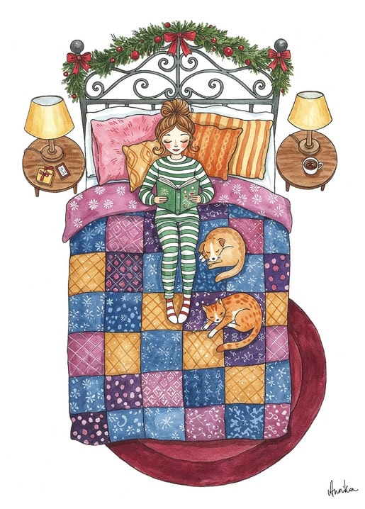 winter illustration postcard