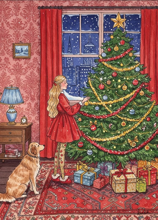 winter illustration postcard