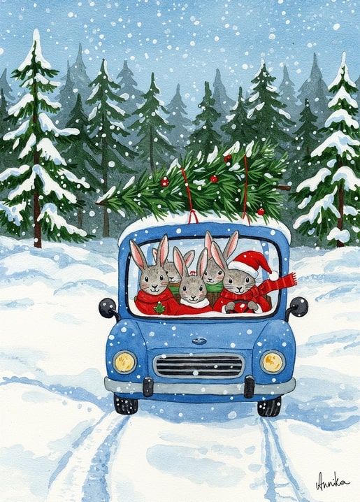 winter illustration postcard