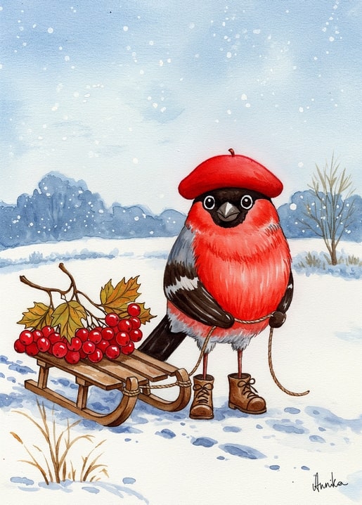 winter illustration postcard