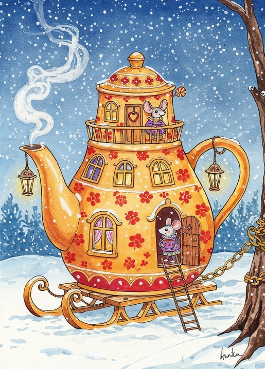winter illustration postcard