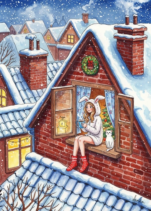 winter illustration postcard