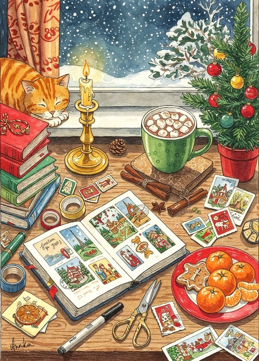 winter illustration postcard