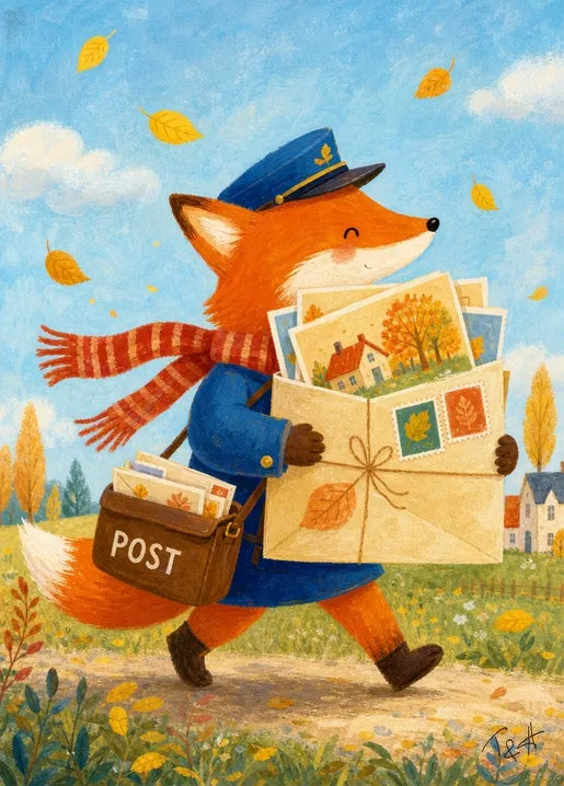 Fox Postman - Art Postcard by T&A