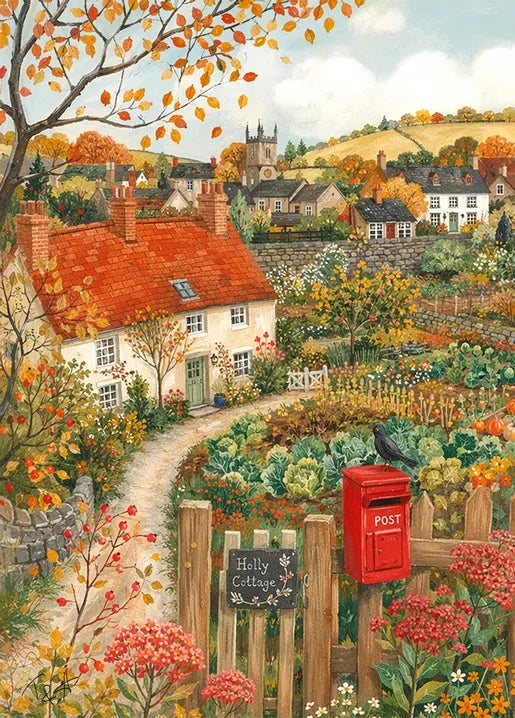 Holly Cottage & Red Postbox - Art Postcard by T&A