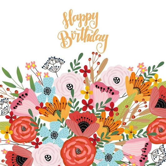 Півонії, маки та ранункулюси під золотим написом «Happy Birthday»