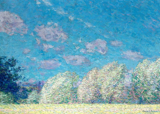 Pointillist summer sky with blossoming trees near Giverny