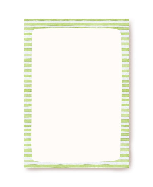 Letter paper with a green-and-white striped border and blank cream center