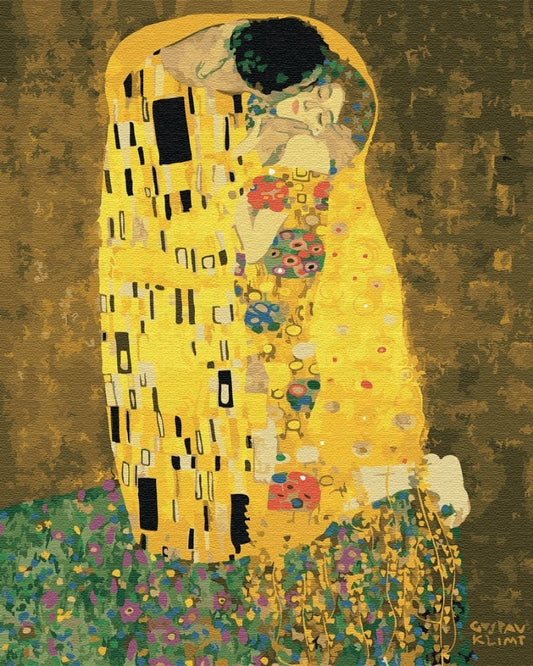Malen-nach-Zahlen-Leinwand mit Gustav Klimts goldenem „Kuss“-Motiv