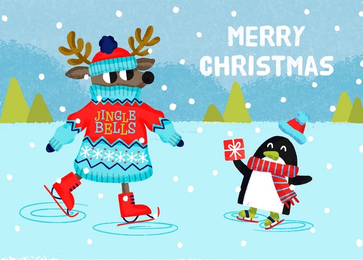 christmas illustration postcard