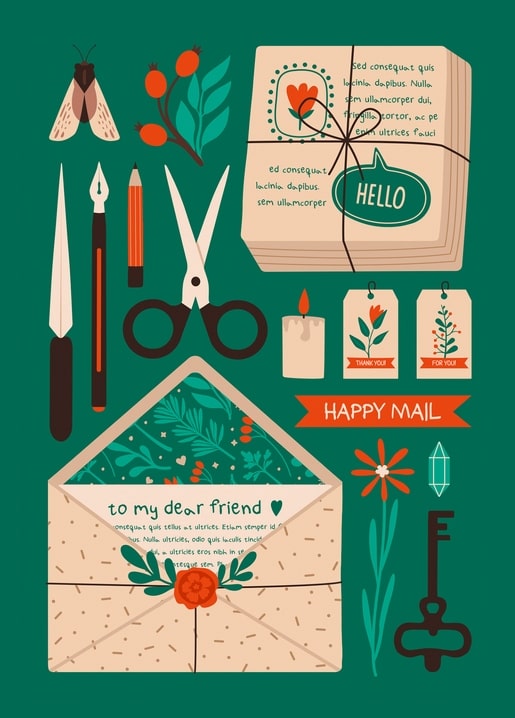 christmas illustration postcard