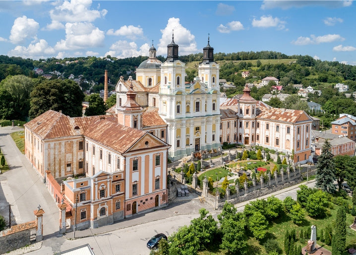 Aerial view of the baroque Kremenets monastery complex
