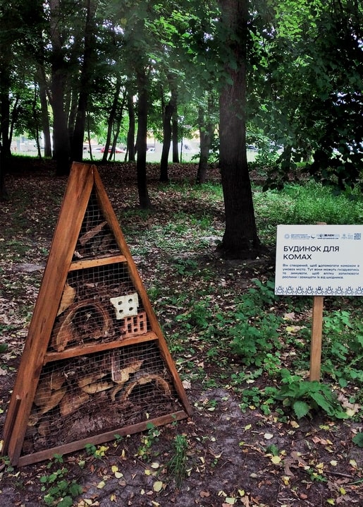 Photographic postcard — Holosiivsky Park insect house installation, Kyiv