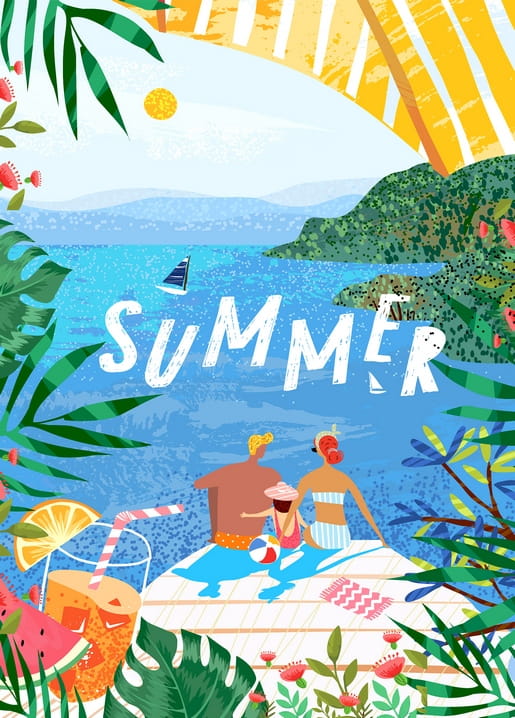 Paar beim Picknick am See mit Wassermelone und Segelboot im Hintergrund