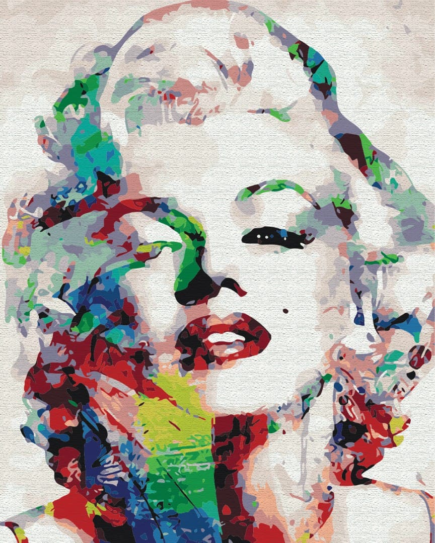 Pop-Art-Porträt von Marilyn Monroe in roten, grünen und blauen Farbflächen