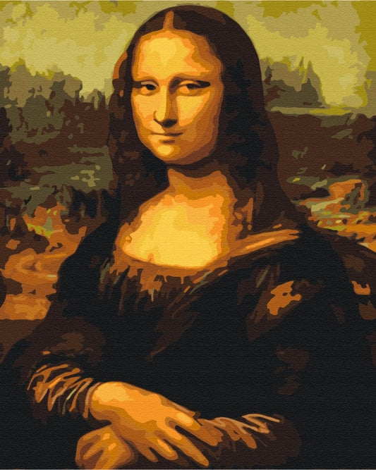 Paint-by-numbers canvas reproducing Leonardo da Vinci's Mona Lisa in sepia tones