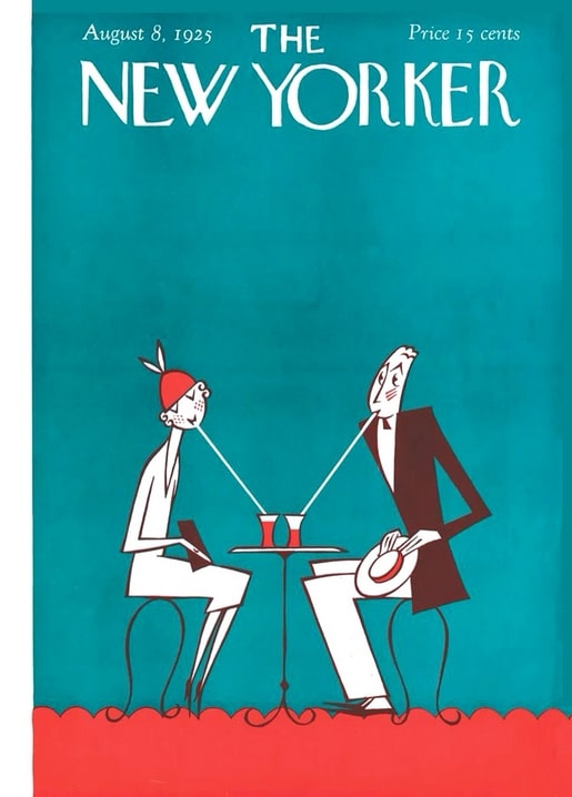 1925 New Yorker cover illustration of an Art Deco couple at a café table