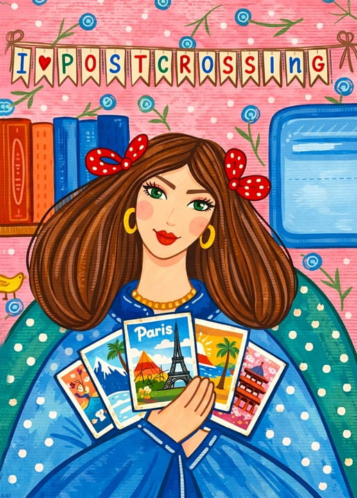 girl illustration postcards