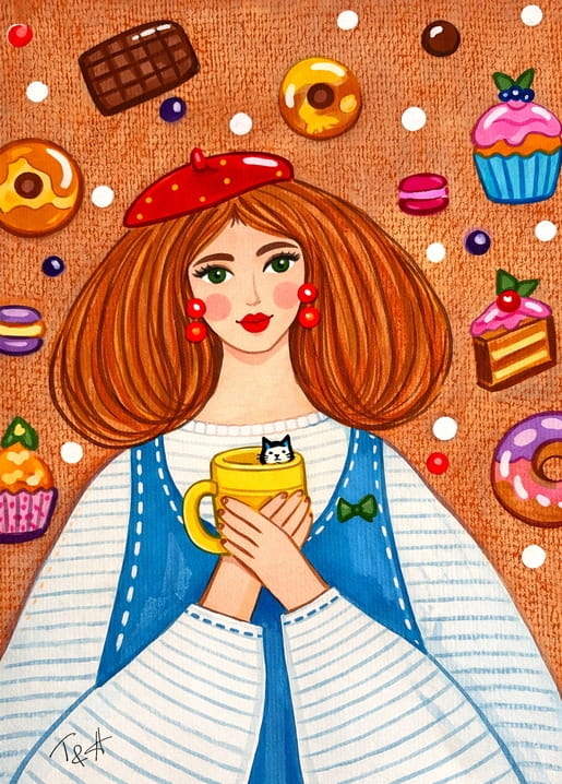 girl illustration postcards