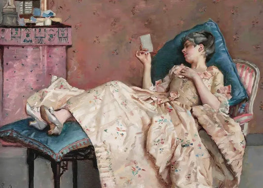 Rafael de Ochoa y Madrazo's La Carta (The Letter), a woman reclining on a chaise longue and holding a letter