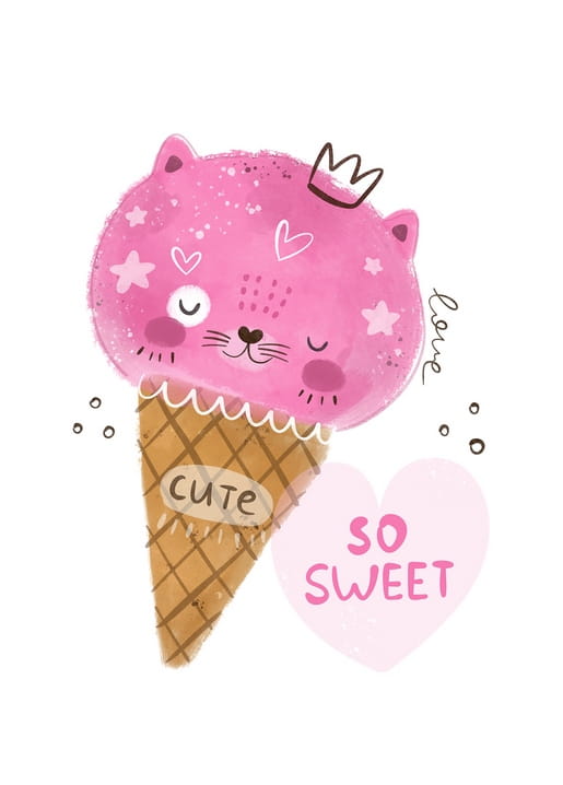 Rosa Katzen-Eis mit Krone, Herzen und Sternen als Illustration