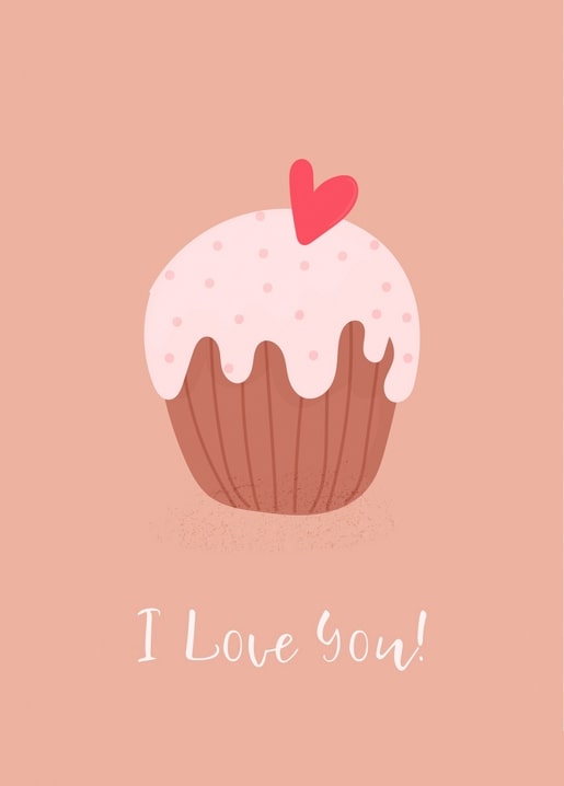 Rosa Cupcake mit rotem Herz obenauf, Valentinstag-Illustration