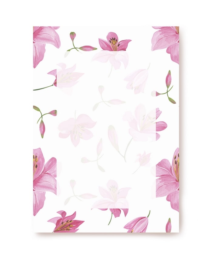 Writing paper covered edge to edge in a soft pink lily pattern