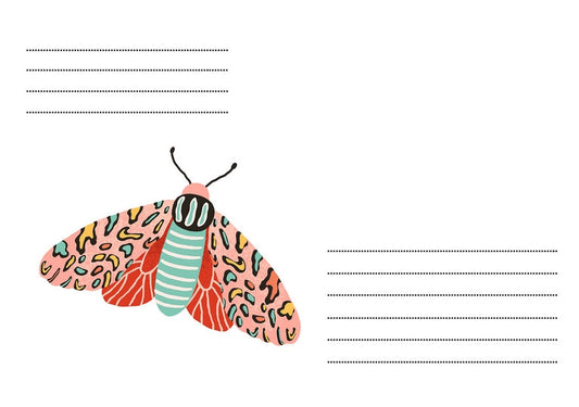 Illustration eines pinken Nachtfalters mit Leopardenmuster auf einem Umschlag
