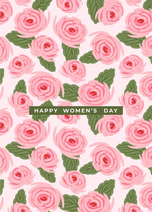 Суцільний візерунок з рожевих троянд і написом «Happy Women's Day»