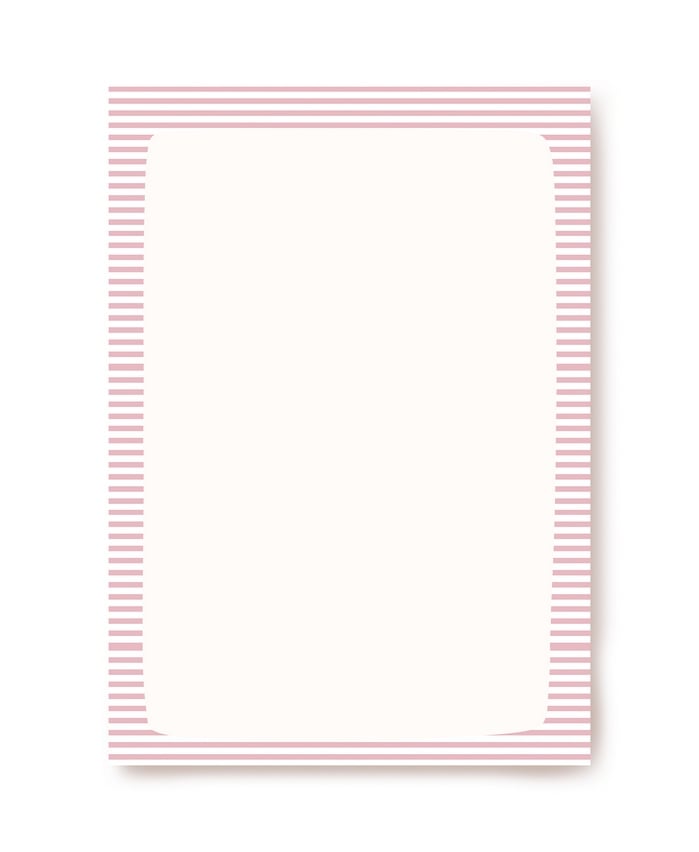 Blank cream notepaper sheet with a pink striped border and rounded corners