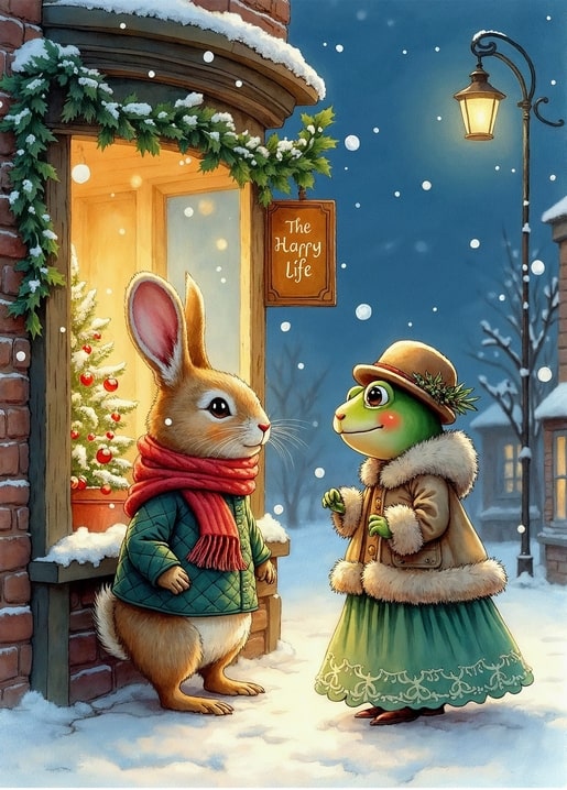 illustration rabbit Peter Christmas day postcard