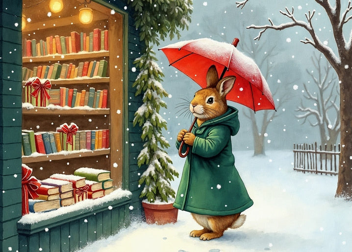 illustration rabbit Peter Christmas day postcard