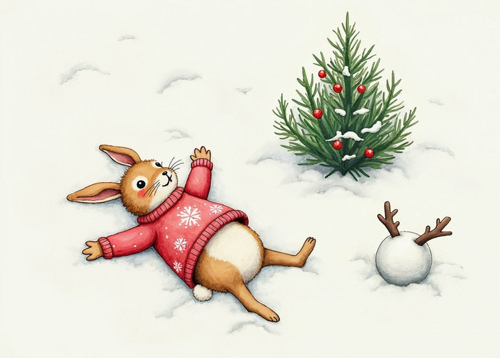 illustration rabbit Peter Christmas day postcard