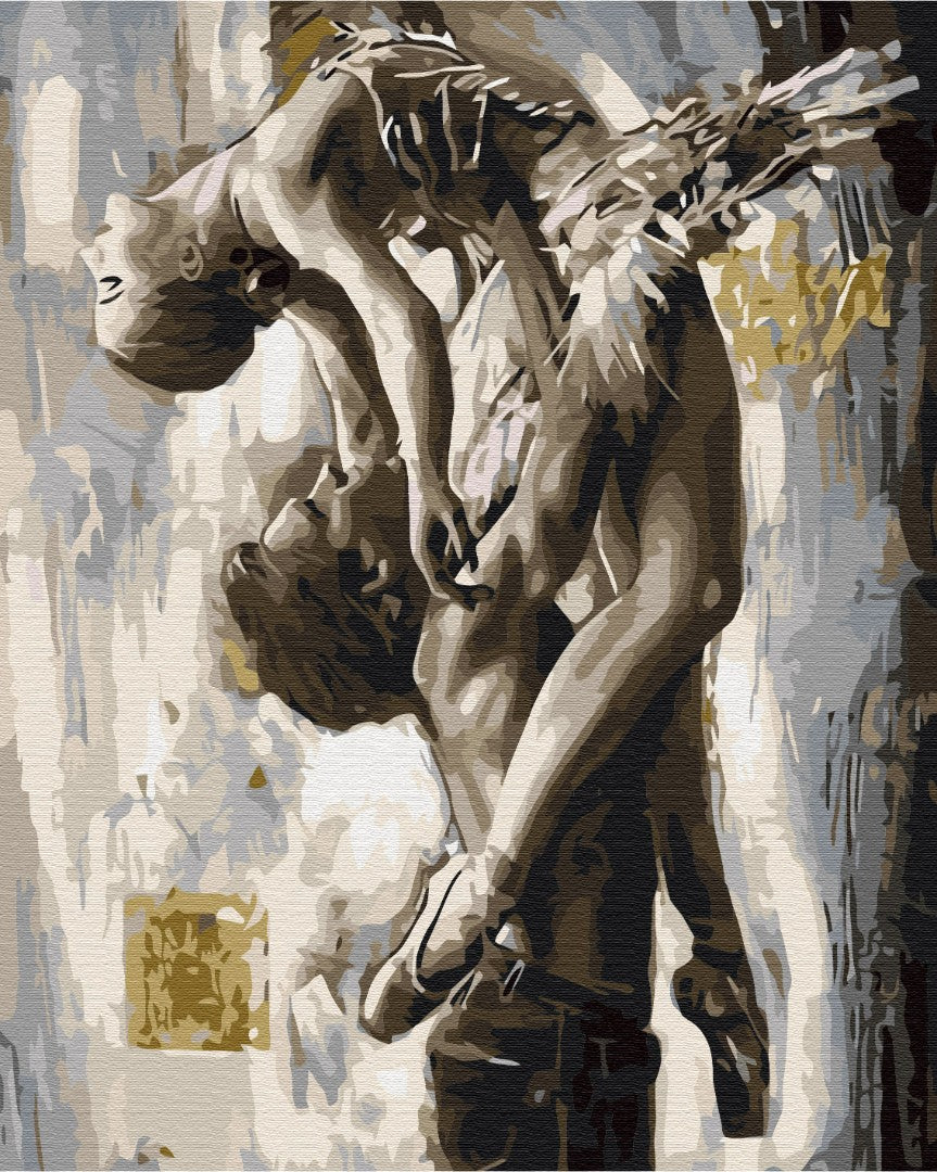 Malen-nach-Zahlen-Leinwand in Sepia mit zwei ineinander verschlungenen Balletttänzerinnen
