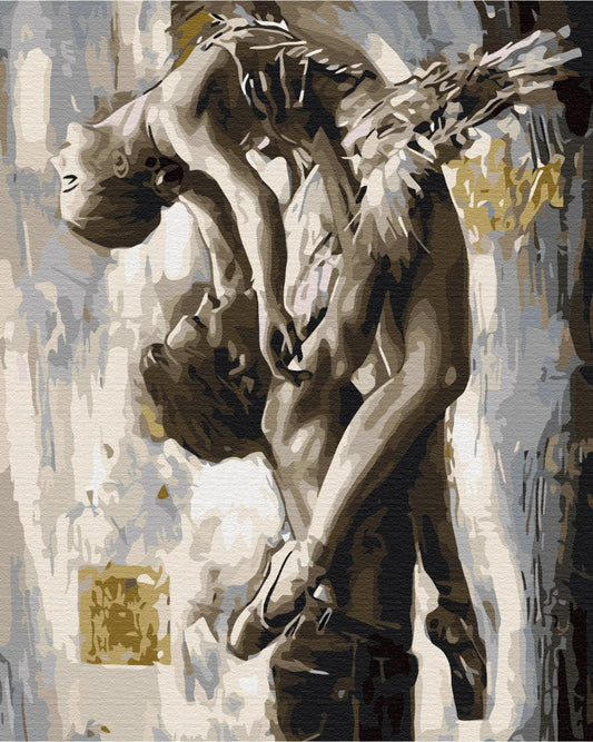 Malen-nach-Zahlen-Leinwand in Sepia mit zwei ineinander verschlungenen Balletttänzerinnen