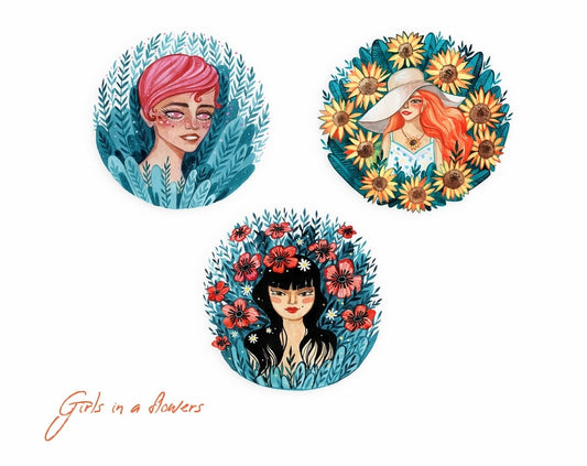 Фігурні листівки Girls in flowers