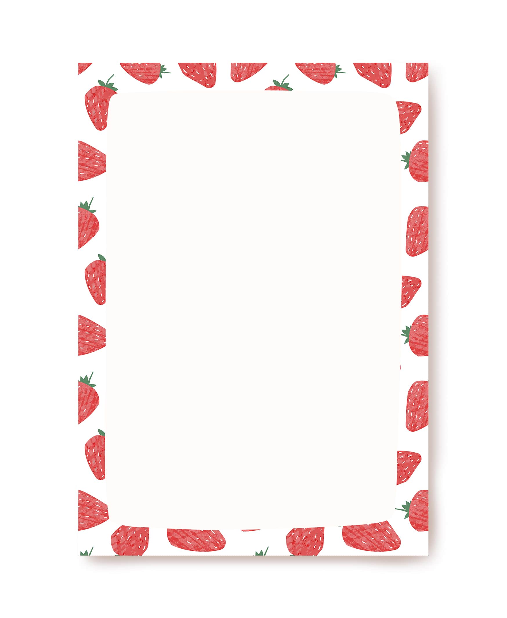 Letter paper with a border of hand-drawn strawberries, blank writing space, no lines