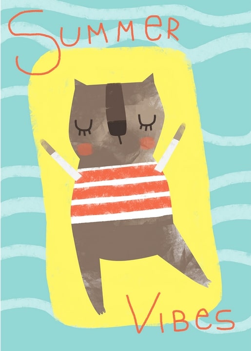 art summer illustration postcard