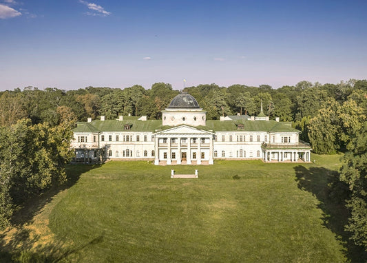 Aerial view of Tarnovsky Palace at Kachanivka surrounded by parkland