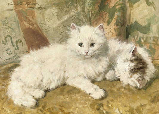 Акварель Генрієтти Роннер-Кніп, 1893: два білі коти відпочивають поруч