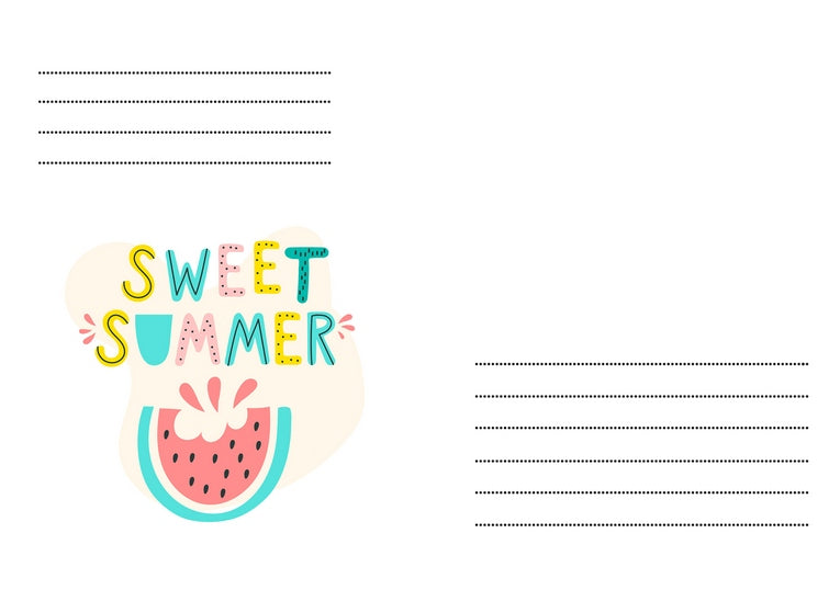 Briefumschlag mit Wassermelone und Schriftzug „Süßer Sommer“ in Koralle und Türkis