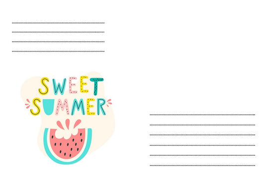 Briefumschlag mit Wassermelone und Schriftzug „Süßer Sommer“ in Koralle und Türkis