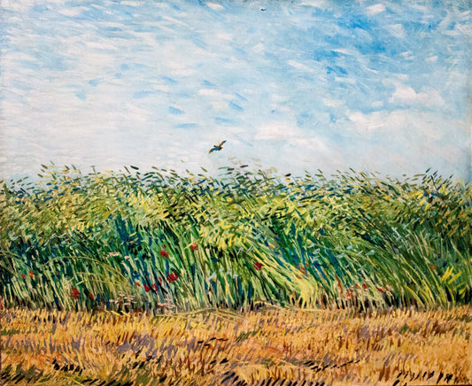 Van Goghs Weizenfeld mit Rebhuhn — ein Vogel fliegt über goldenem Getreide auf
