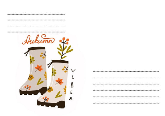Ілюстровані гумові чоботи з польовими квітами й написом «Autumn Vibes»