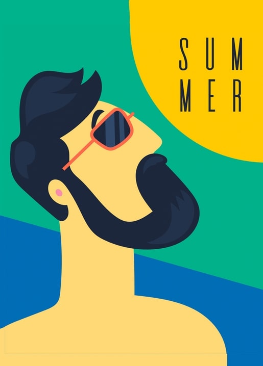 Pop-art portrait of a bearded man in red sunglasses against teal and yellow color blocks