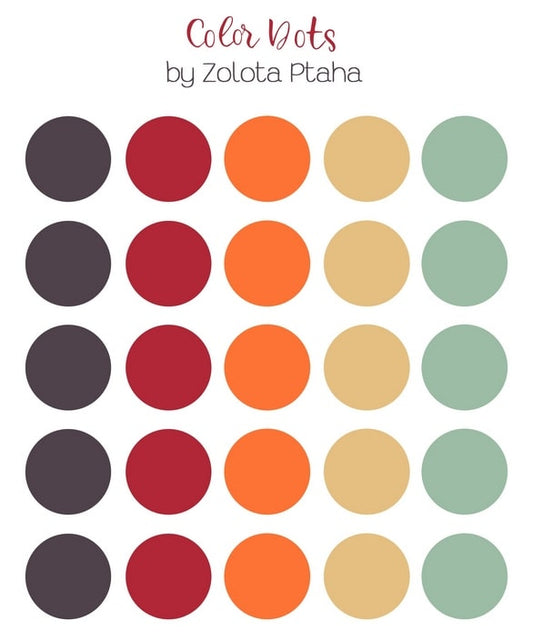 Аркуш наліпок Color Dots: кола сливового, червоного й шавлієвого кольорів