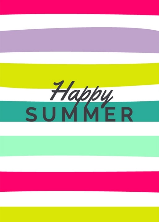 Bright pink, lime, and teal stripes with the words Happy Summer in playful lettering