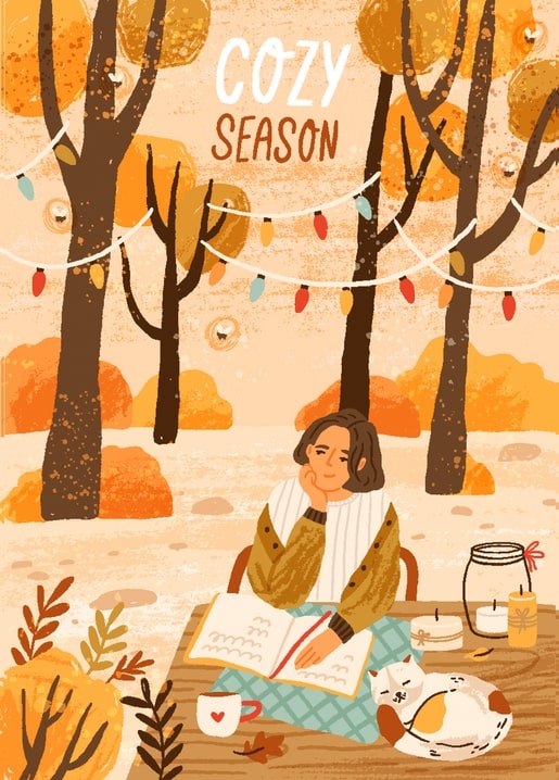 postcard autumn illustration