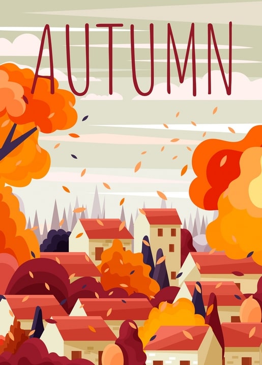 postcard autumn illustration