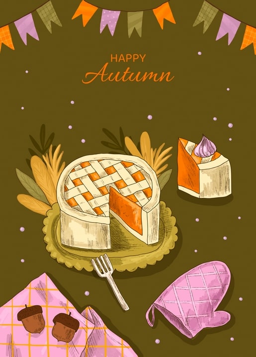 postcard autumn illustration